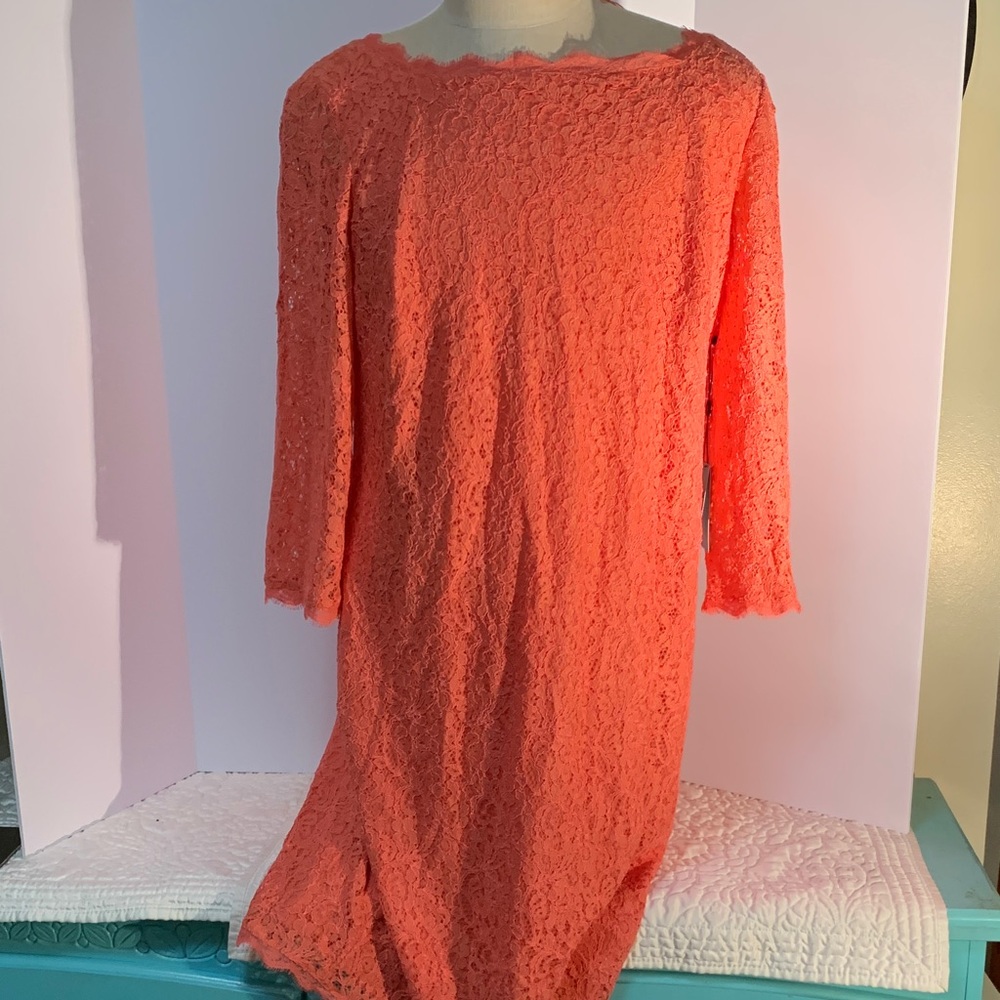 Adrianna Papell Coral Lace Long Sleeve Dress
